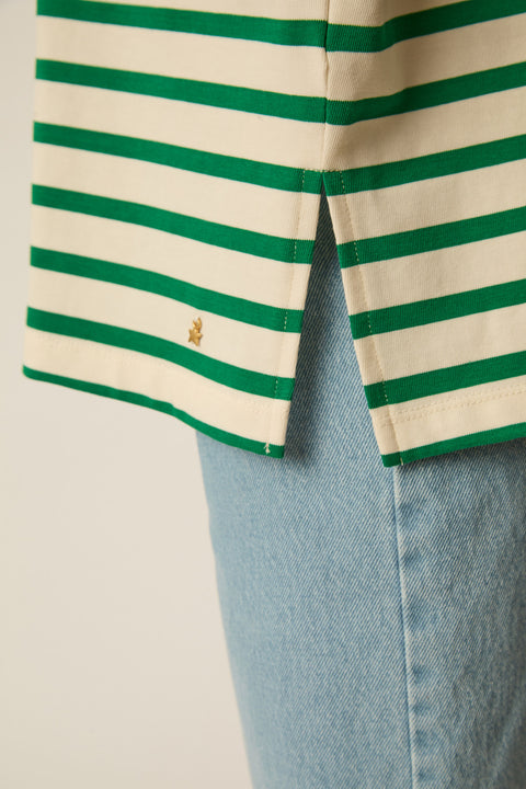 Heavy weight cotton white and green striped sweater, oversized fit