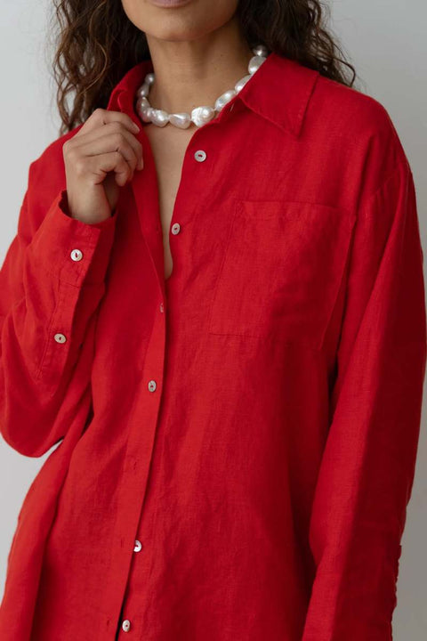 DONNI The Linen Relaxed Shirt | Bell Pepper