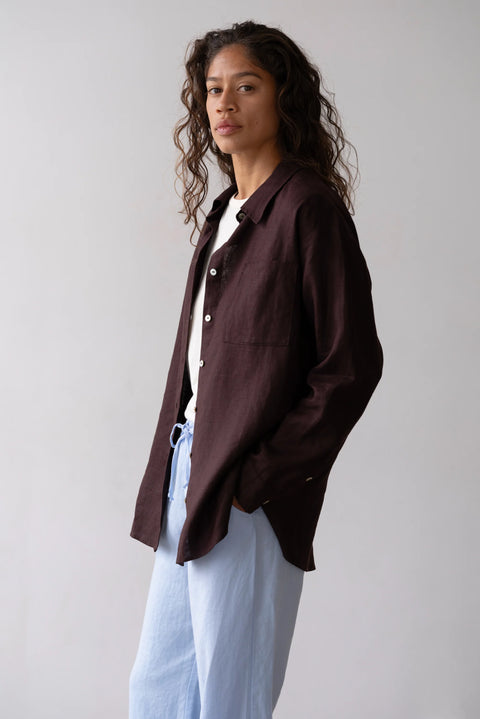 DONNI The Linen Relaxed Shirt | Espresso