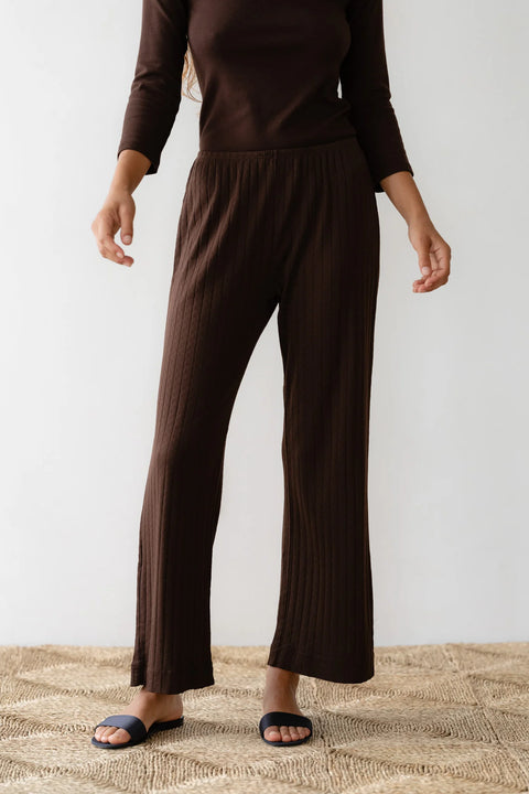 DONNI DONNI The Pointelle Simple Crop Pant in Espresso: cropped, everyday, organic, cotton