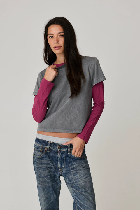 Asher Marielle Classic Tee in Vintage Black – slightly boxy 100% Supima cotton tee, garment-dyed and enzyme-washed, made in Los Angeles