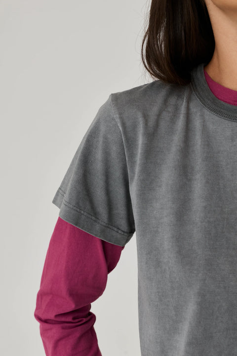 Front view of Asher Marielle vintage black tee – elevated essential boxy fit Supima cotton t-shirt made in USA