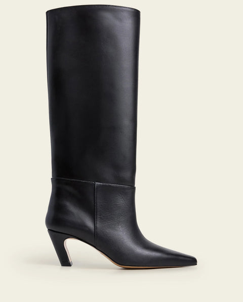 Flattered Xia Boot Black - back view of handcrafted Spanish cow leather knee-high boot