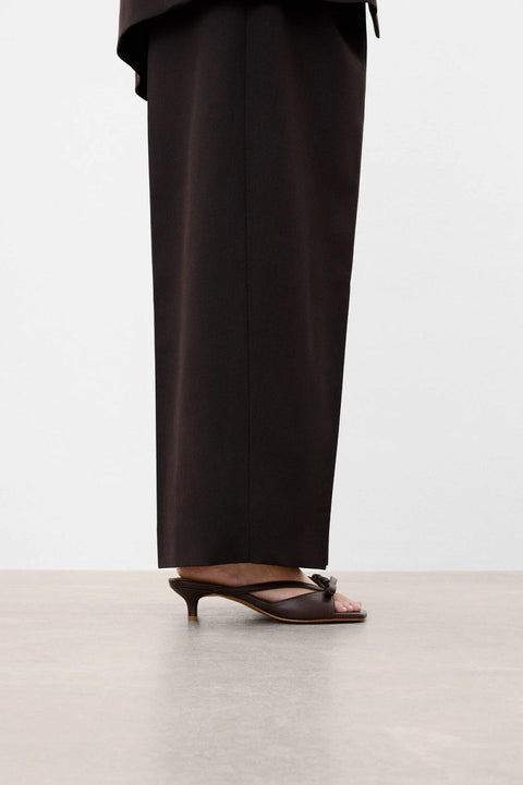 Flattered Jordan strappy chocolate brown goat leather sandals with kitten heel and bow detail.