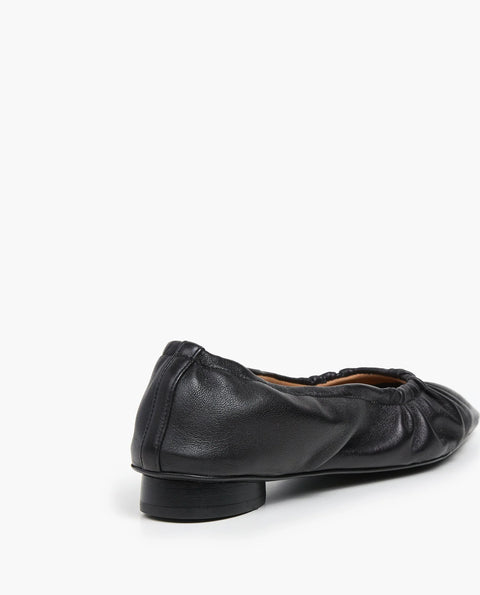 Pointed toe with flat end leather ballet flat, allover-ruched ballet flat sits low for a sleek silhouette and all-day comfort. goat leather and finished with a minimal 6mm heel
