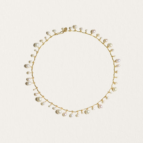 Fluidwavy Pearl Scalloped Necklace | Gold