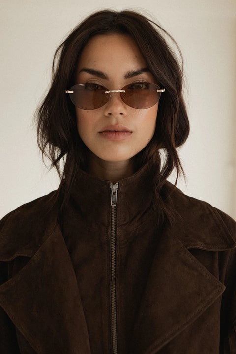 Leather suede womens jacket with fringe, oversized with a double collar