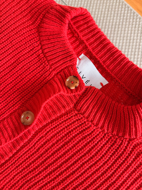 Givéh Red Coco Cardi – handknit red coco cardi by female artisans in Iran, detail view