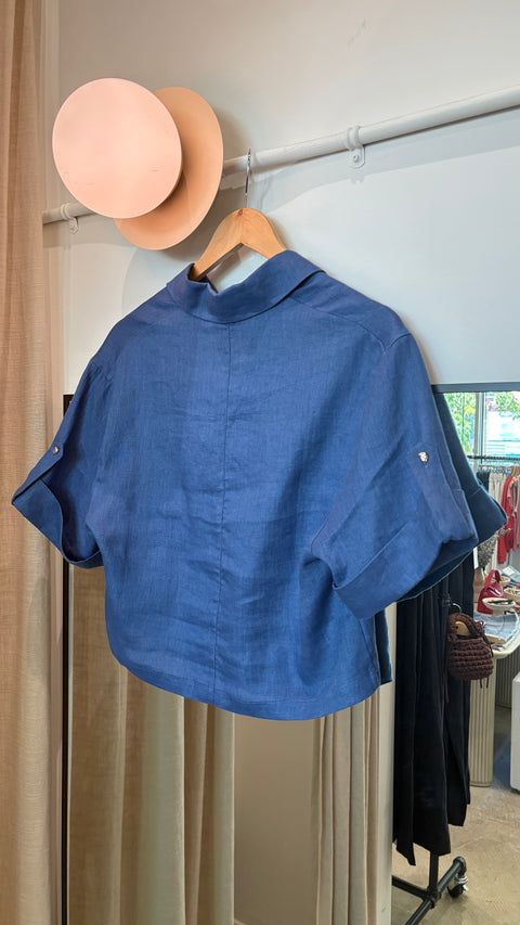 Notshy Laia Linen Polo | Blue Jean