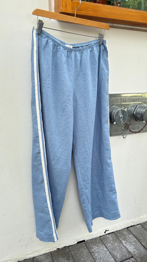 DONNI The Linen Crop Racer Stripe Pant | Cornflower Blue