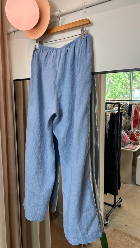 DONNI The Linen Crop Racer Stripe Pant | Cornflower Blue