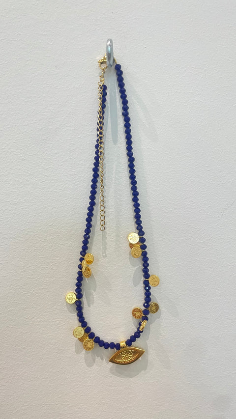 Goupi Necklace 05 | Blue Beaded Multi Charm Summer Necklace