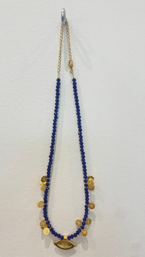 Goupi Necklace 05 | Blue Beaded Multi Charm Summer Necklace