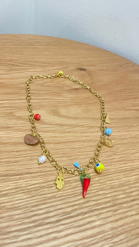 Goupi Necklace 06 | Gold Multi Charm Summer Necklace