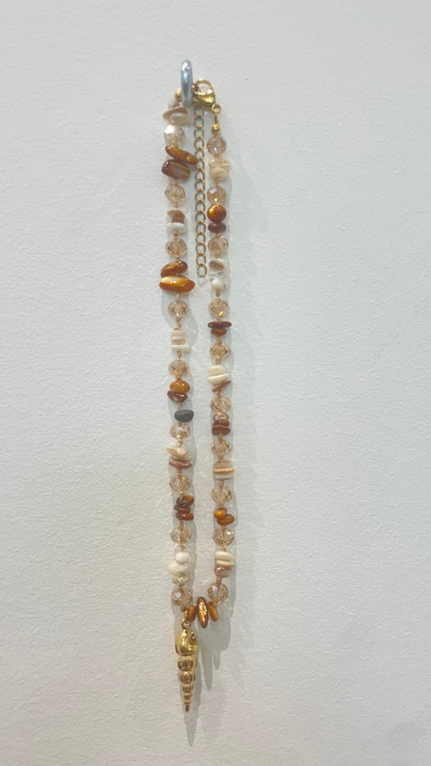 Goupi Necklace 07 | Multicolour Beaded Semiprecious Chips Necklace | Brown