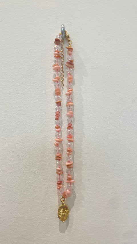 Goupi Necklace 08 | Multicolour Beaded Semiprecious Chips Necklace | Pink
