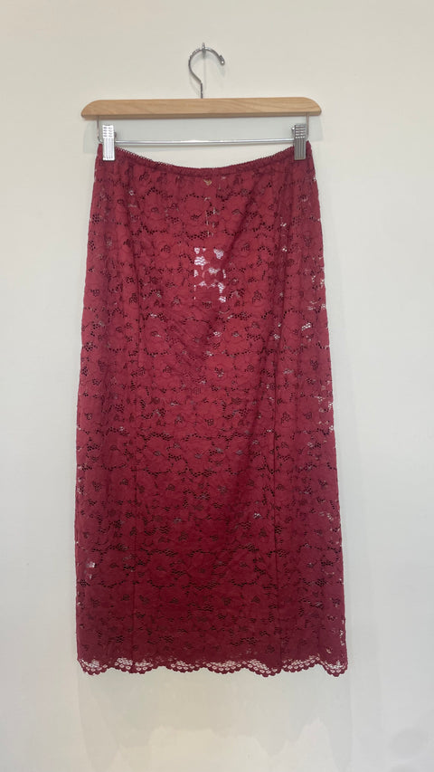 Saemdi Lace Midi Skirt | Burgundy