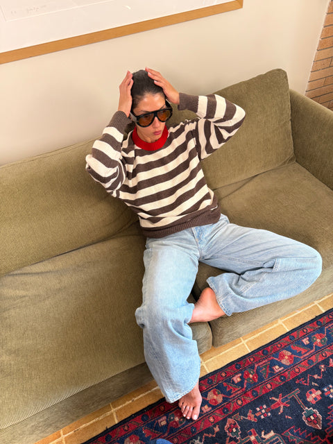 Givéh Stripe Party Sweater – artisan handknit stripe sweater with contrast collar, side view