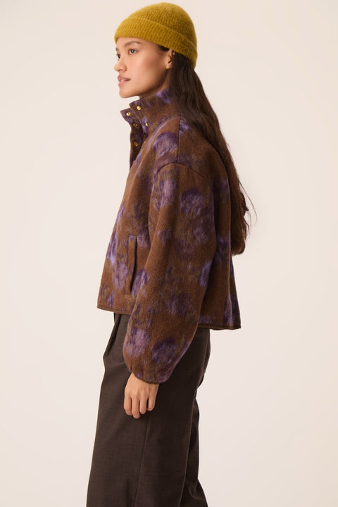 Des Petits Hauts Isidore Jacket Violet Garden - Side View Highlighting Autumn Jacket Fit and Floral Print