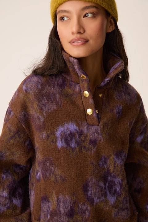 Des Petits Hauts Isidore Violet Jacket - Back View of Women's Garden Print Autumn Jacket