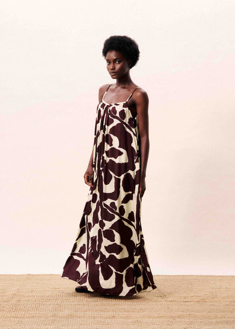 Frnch FRNCH Euphrates Dress in Brown Water Lily: viscose maxi