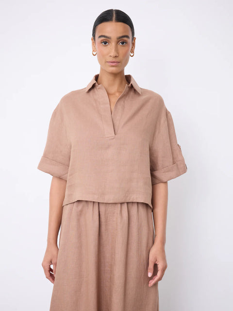 Notshy Laia Linen Polo | Blue Jean