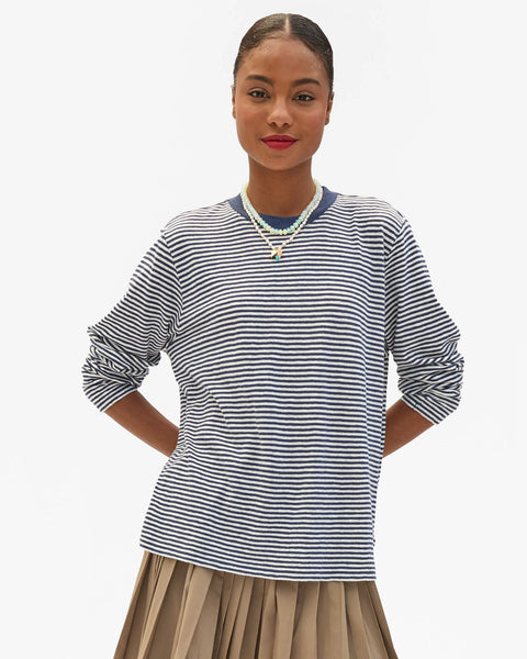 Clare V Long Sleeve Stripe Tee | Navy with Cream