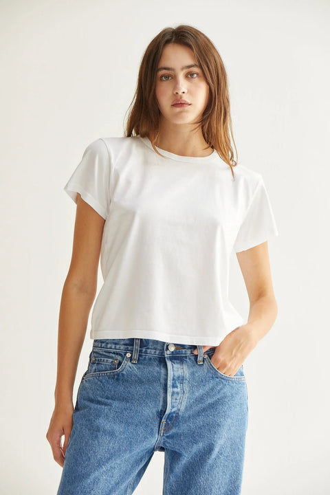 Asher Marielle Classic Tee in White - slightly boxy garment-dyed enzyme-washed recycled cotton tee, made in Los Angeles