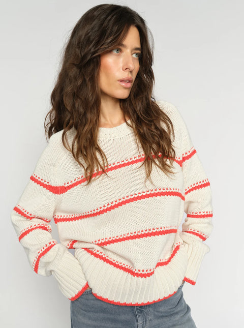 Mos Mosh Mos Mosh Rola Bine Stripe Crewneck Knit in Spicy Orange: tailored, crewneck, everyday, organic, soft