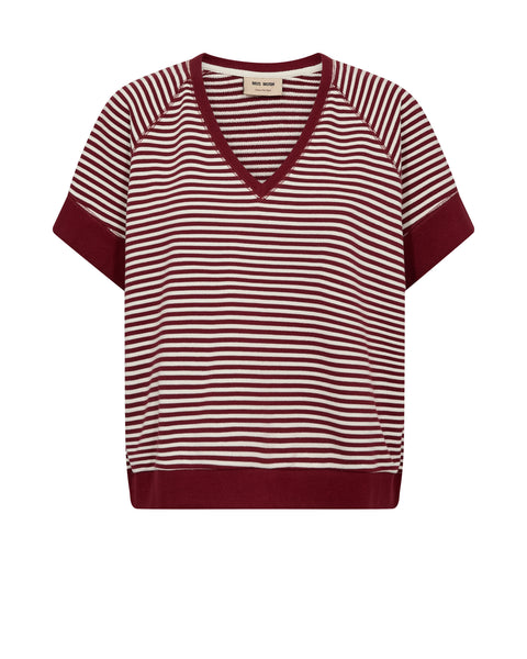 Mos Mosh Holt Stripe V Neck Sweatshirt | Cabernet