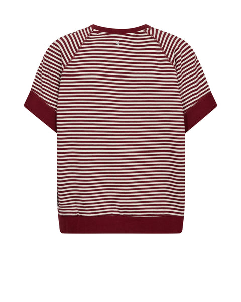 Mos Mosh Holt Stripe V Neck Sweatshirt | Cabernet