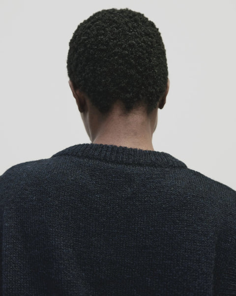 Classic sweater vest, in a relaxed oversized fit, wool blend, V neck with ribbed trims. Mijeong Park Wool Blend V-Neck Vest in Navy