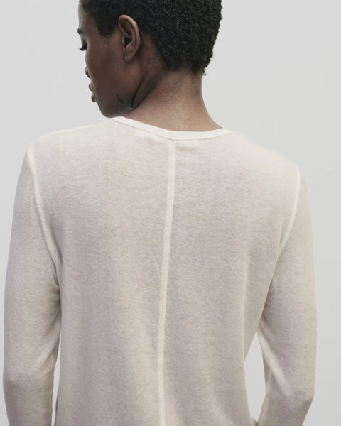 Wool blend sweater knit top for women, soft and light fabric. Tighter fit wit wide neckline, in Ivory Cream white by Mijeong Park