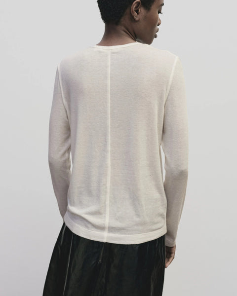 Wool blend sweater knit top for women, soft and light fabric. Tighter fit wit wide neckline, in Ivory Cream white by Mijeong Park
