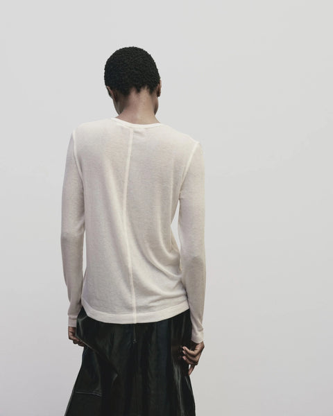 Wool blend sweater knit top for women, soft and light fabric. Tighter fit wit wide neckline, in Ivory Cream white by Mijeong Park