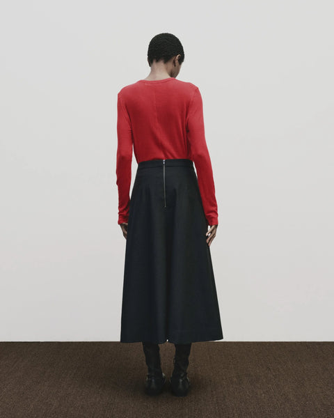 Wool blend sweater knit top for women, soft and light fabric. Tighter fit wit wide neckline, in red by Mijeong Park