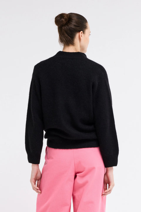 V neck cardigan in black, made by Our Sister. Wool Cardigan, womens. 4 button, relaxed fit.