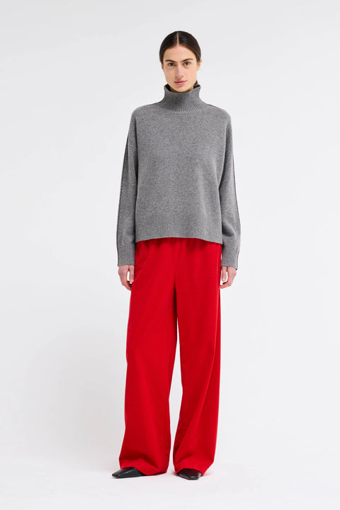 High neck, turtle neck sweater with ribbed fabric, made of 100% wool. Knit sweater women, piping down arm. Made by Our Sister