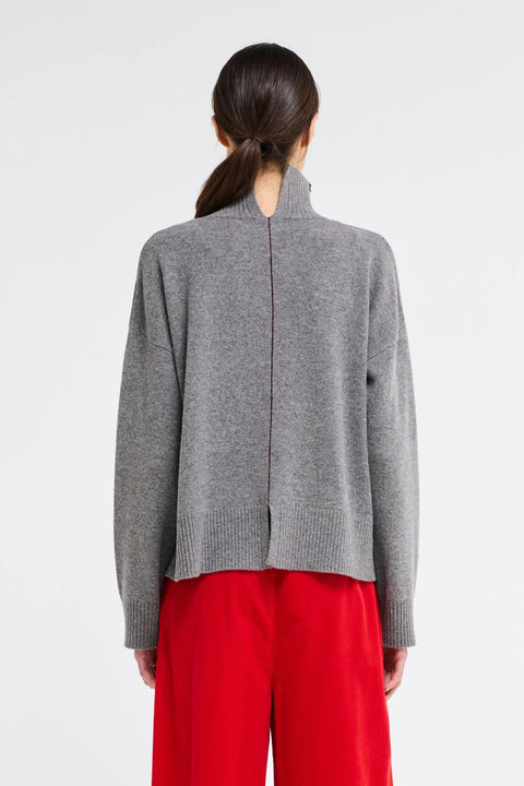 High neck, turtle neck sweater with ribbed fabric, made of 100% wool. Knit sweater women, piping down arm. Made by Our Sister