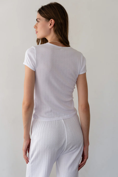 Powder pointelle baby tee back view cap sleeve fitted style