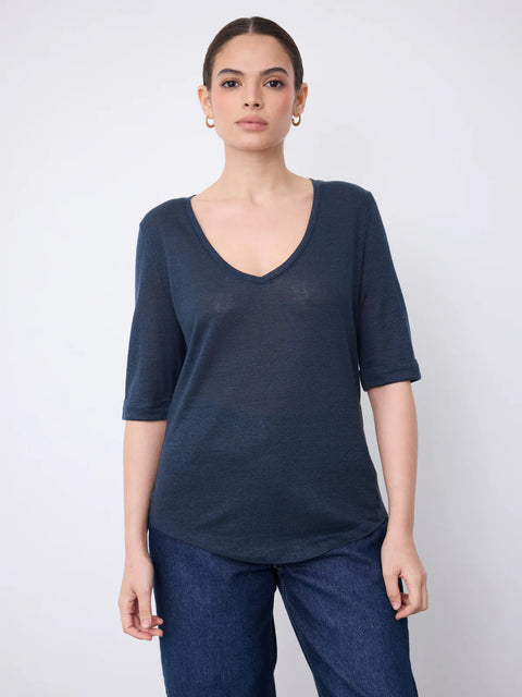 Notshy Romana V Neck Tee | Navy Marine