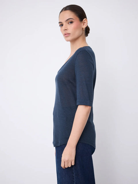 Notshy Romana V Neck Tee | Navy Marine