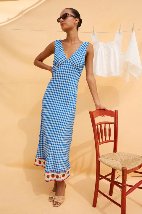 Rails Rails x Giadzy Serafina Dress in Gingham Tomatoes: featuring midi, v-neck