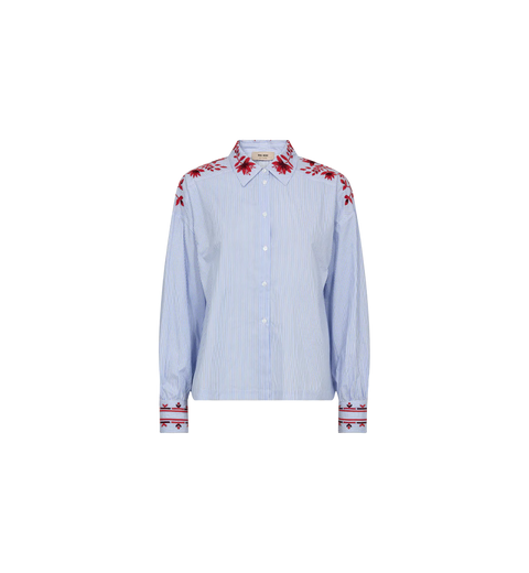 Mos Mosh Mos Mosh Osmo Stripey Shirt in Brunnera Blue: relaxed, tailored, everyday, cotton, chic
