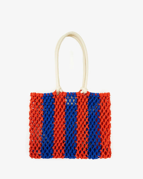 Clare V Sandy Bag | Cobalt with Bright Poppy Stripe