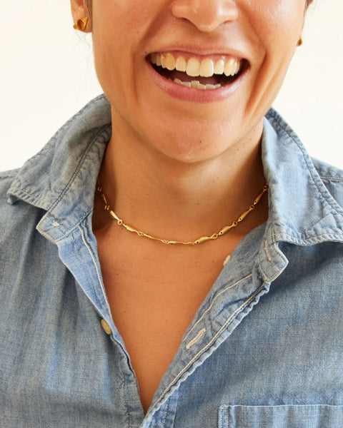 Clare V. Clare V Sardine Chain Necklace 16" in Vintage Gold