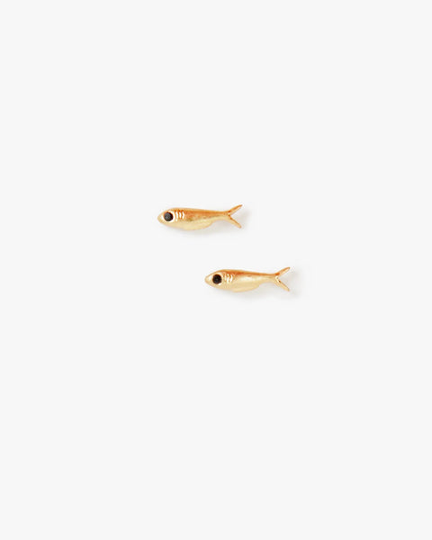 Clare V Sardine Stud Earrings - 14k vintage gold-plated brass sardine studs with navy poppy striped enamel back