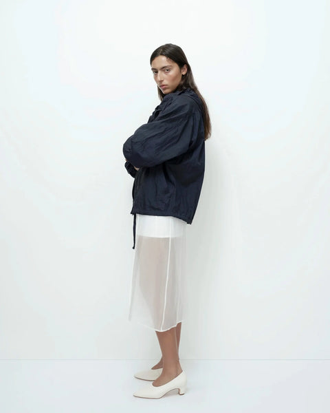 Navy anorak jacket angled view oversized fit hooded style