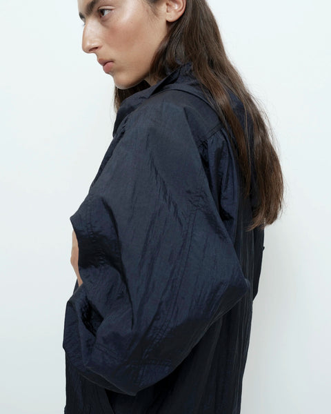 Navy anorak jacket back angled view relaxed oversized fit
