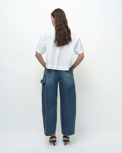 White short sleeve cotton shirt back view relaxed fit